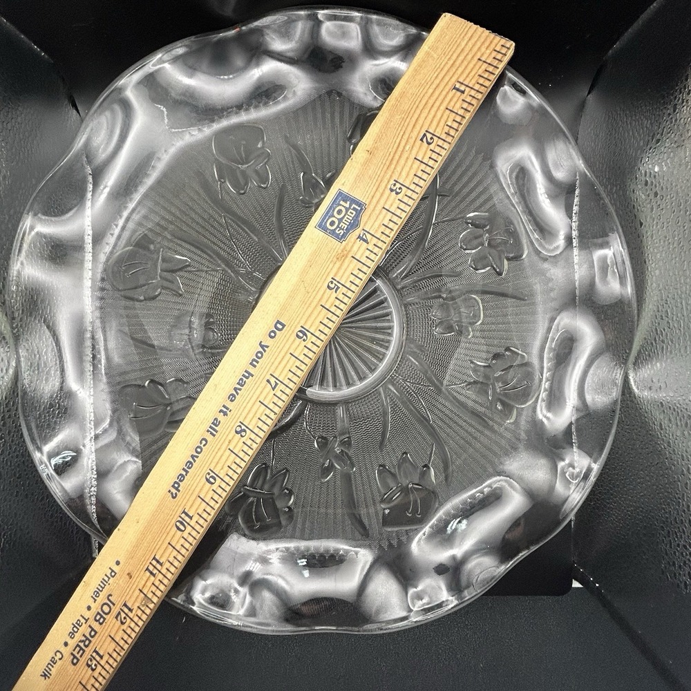 Herring Bone and Iris Depression Glass Fruit Seving Bowl Scalloped Edge 11" - Picture 3 of 4